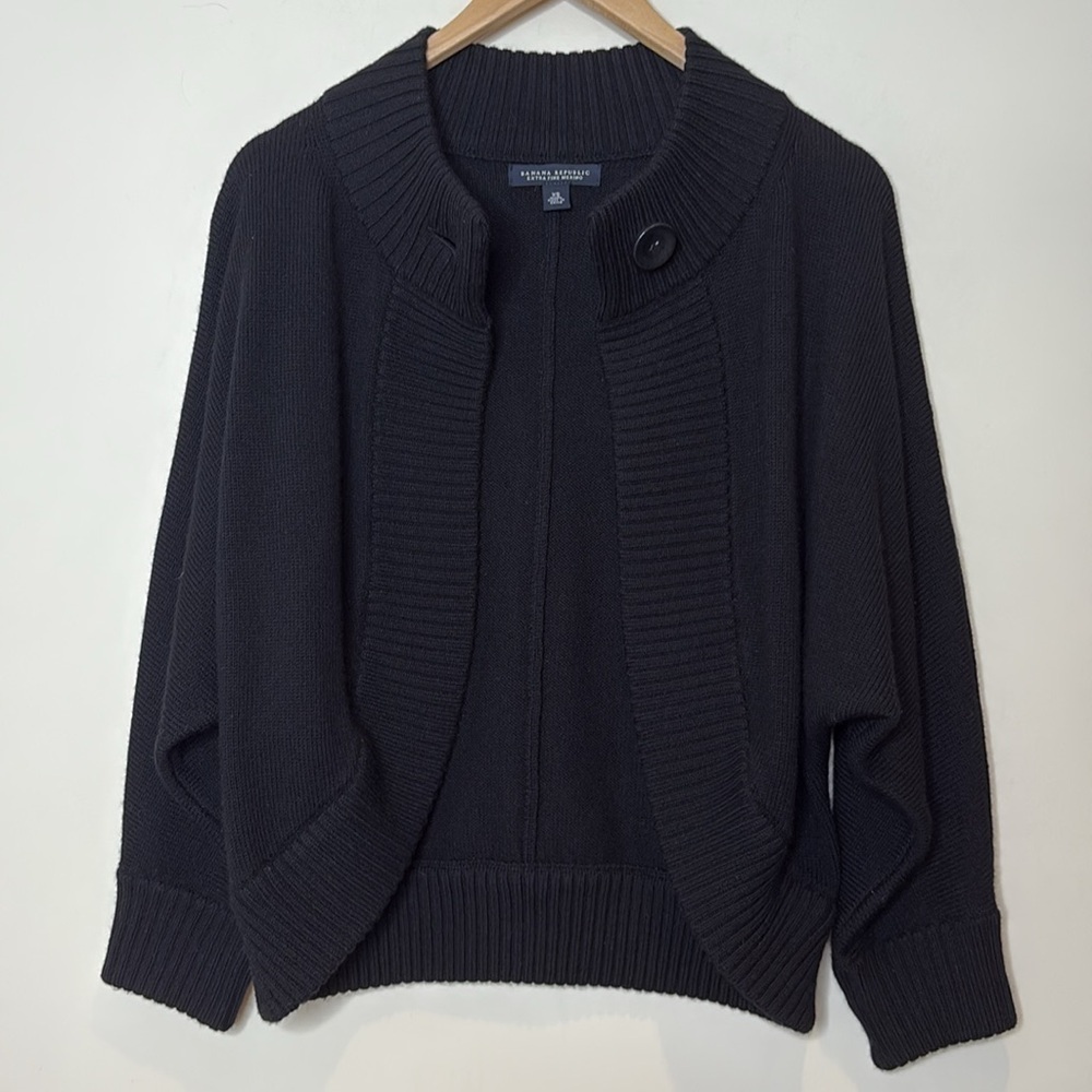 Banana Republic | Black Fine Merino Wool 1 Button Dolman Sleeve Knit Cardigan S - Picture 13 of 17